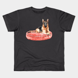 German Shepherd Dog & His Red Bed Kids T-Shirt